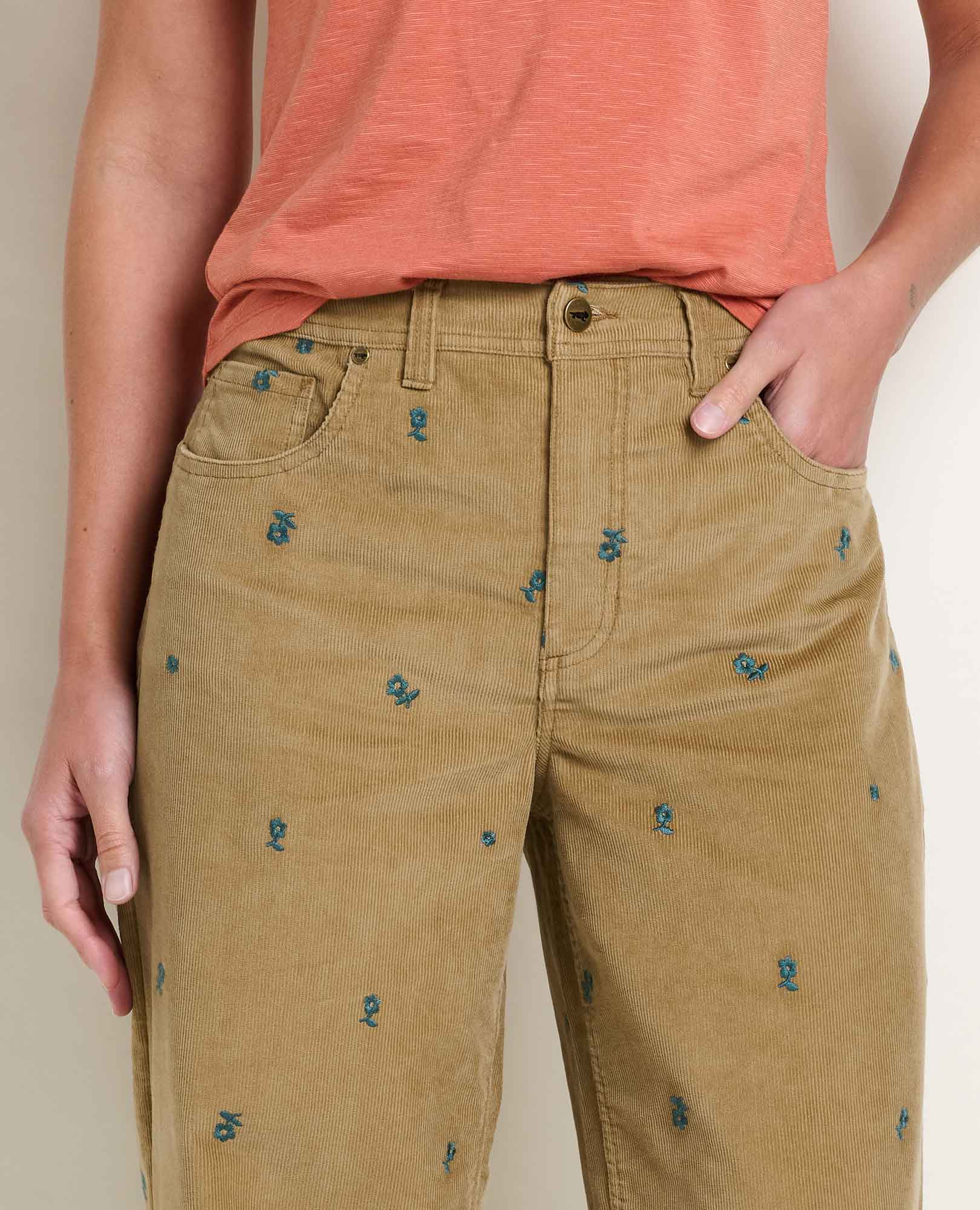 Women's Coaster Corduroy Wide Leg Pant Embroidered